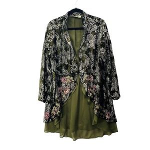 Chico's Green Metallic Embellished Art-to-Wear Duster Cardigan Size 2 Vintage